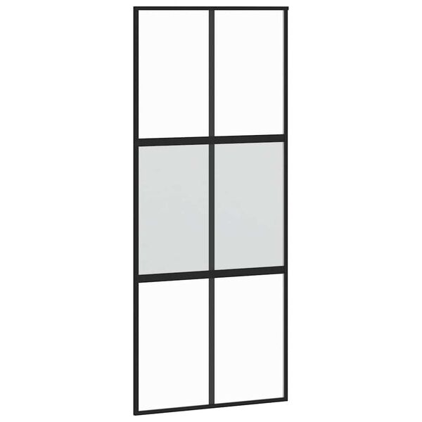 vidaXL Sliding Door Black 90x205 cm Tempered Glass and Aluminium