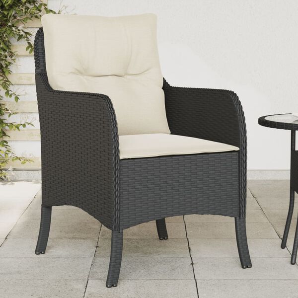 vidaXL Garden Chairs with Cushions 2 pcs Black Poly Rattan
