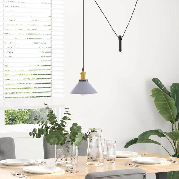vidaXL Pendant Lamp Height Adjustable E27 Gloss Grey &Oslash; 22 cm Metal