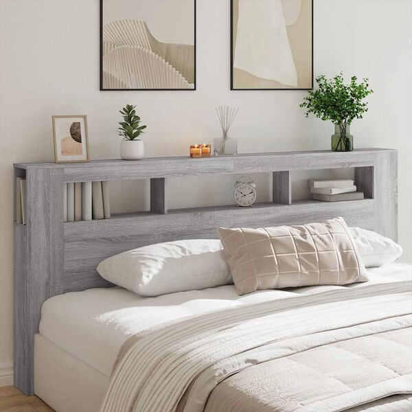 vidaXL LED Headboard Grey Sonoma 220x18.5x103.5 cm Engineered Wood