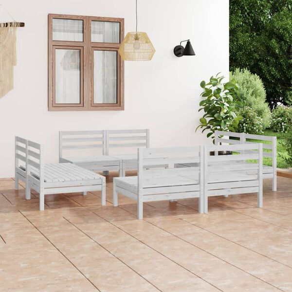 vidaXL 8 Piece Garden Lounge Set White Solid Pinewood