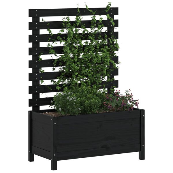 vidaXL Garden Planter with Rack Black 79x39.5x114 cm Solid Wood Pine