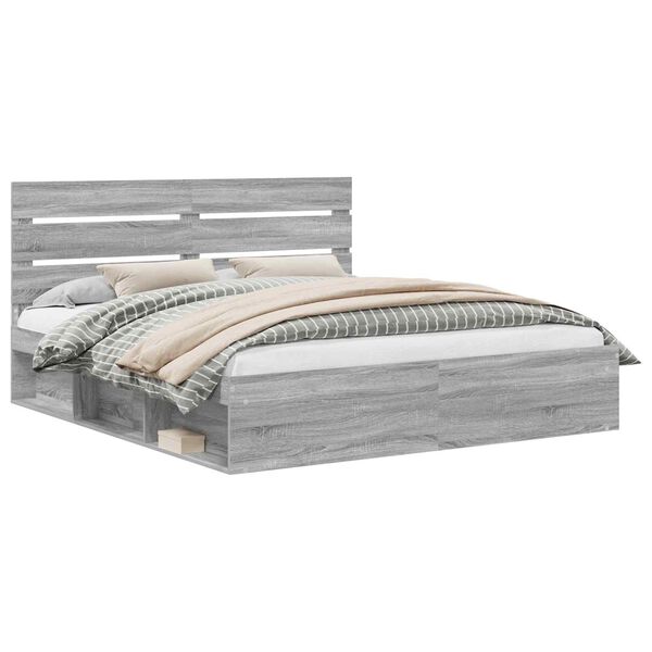 vidaXL Bed Frame Grey Sonoma 200 x 200 cm Solid Pine Wood