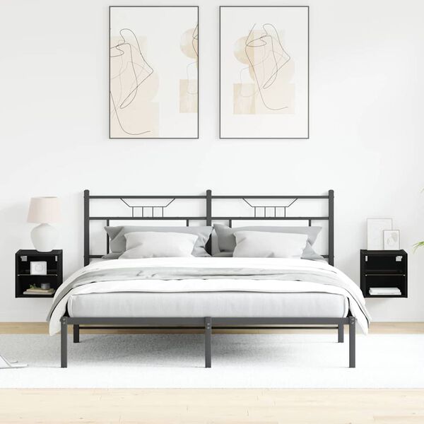 vidaXL LED Wall Bedside Cabinet with Black Engineered Wood