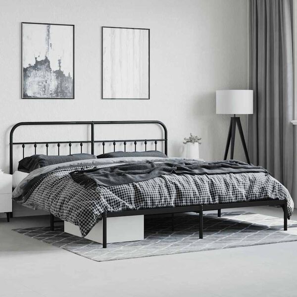 vidaXL Metal Bed Frame without Mattress with Headboard Black 200x200cm