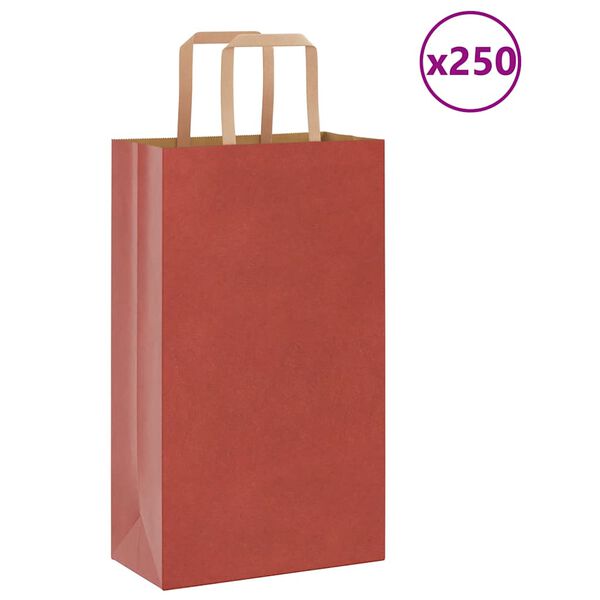 vidaXL Paper Bags 250 pcs with Handles Red 21x11x36 cm
