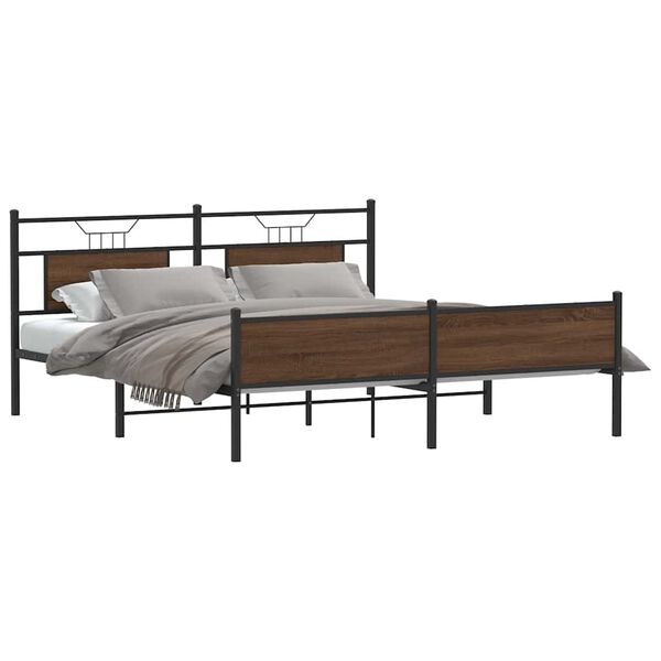 vidaXL Metal Bed Frame without Mattress Brown Oak 180x200 cm Super King