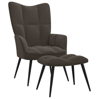 vidaXL Relaxing Chair with a Stool Dark Grey Velvet