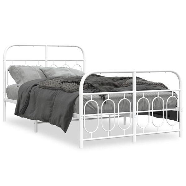 vidaXL Metal Bed Frame without Mattress with Footboard White 120x190cm