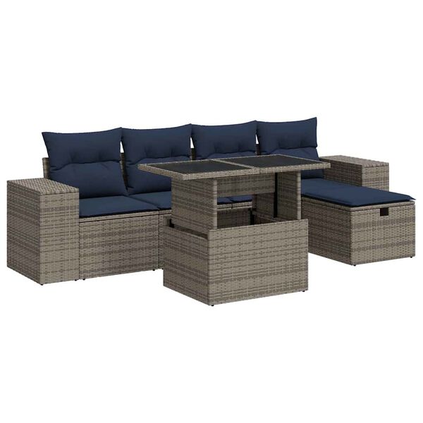 vidaXL 6 Piece Garden Sofa Set with Cushions Brown Poly Rattan Acacia