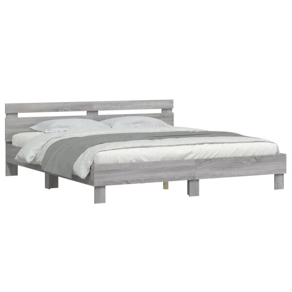 vidaXL Bed Frame with LED without Mattress Grey Sonoma 160x200 cm