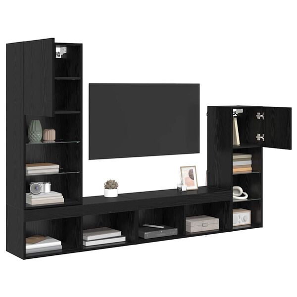 vidaXL TV Wall Units Wall-mounted 4 pcs Black Oak Engineered Wood