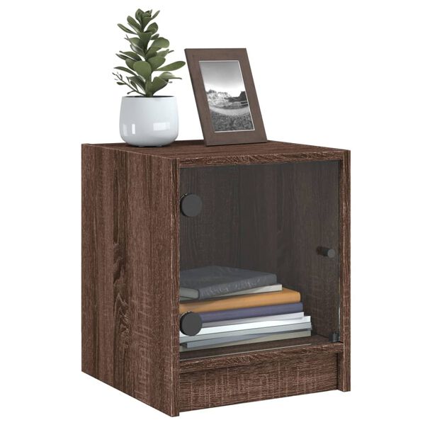 vidaXL Bedside Cabinet with Glass Door Brown Oak 35x37x42 cm