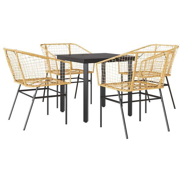 vidaXL 5 Piece Garden Dining Set Brown Poly Rattan Glass
