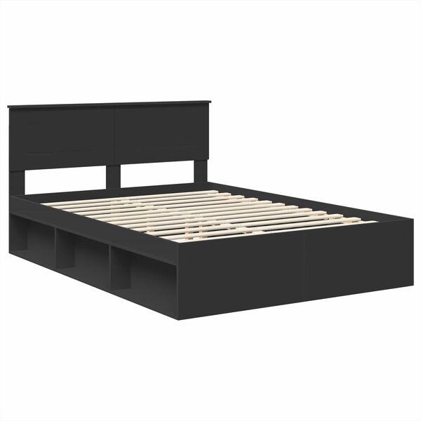 vidaXL Bed Frame with Headboard Black 140 x 200 cm Engineered wood