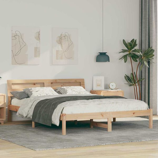 vidaXL Bed Frame with Headboard Brown 140 x 200 cm Solid Pine Wood