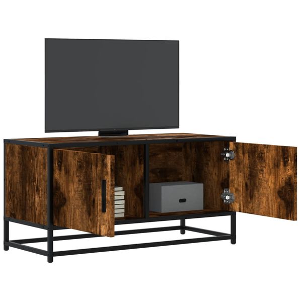 vidaXL TV Cabinet Smoked Oak 80x34.5x40 cm Engineered Wood and Metal