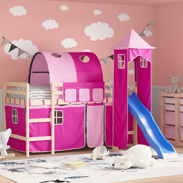 vidaXL Curtains for Loft Bed with Tunnel and Tower Pink