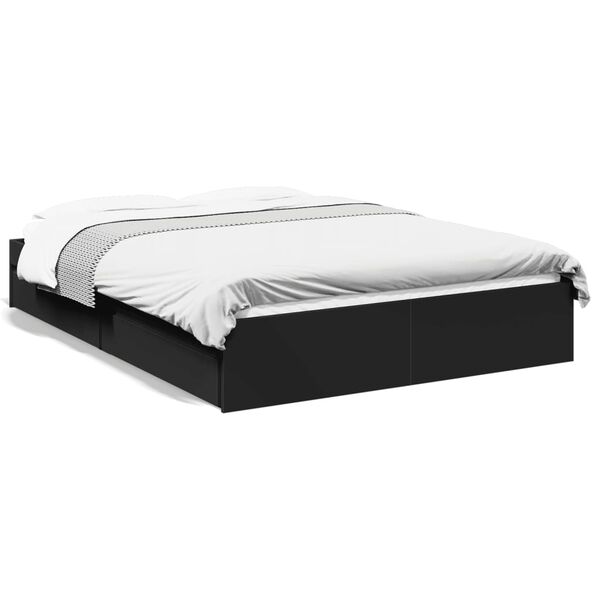 vidaXL Bed Frame with Drawers without Mattress Black 120x190 cm Small Double
