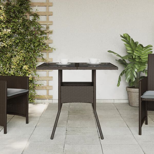 vidaXL Garden Table with Glass Top Brown 80x80x75 cm Poly Rattan