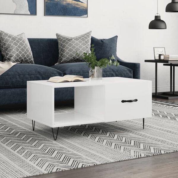 vidaXL Coffee Table High Gloss White 90x50x40 cm Engineered Wood