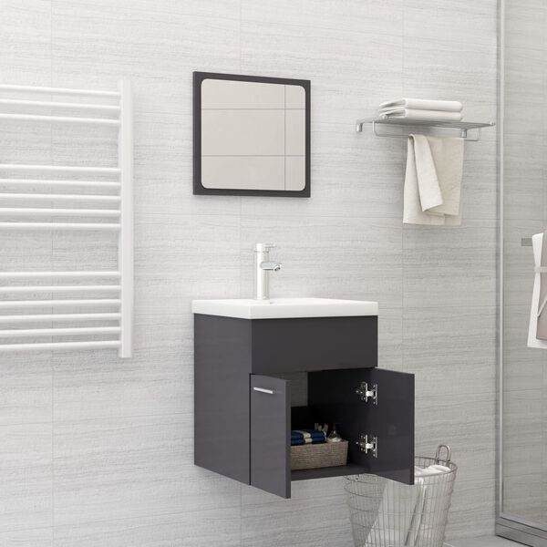 vidaXL Bathroom Furniture Set High Gloss Grey Engineered Wood