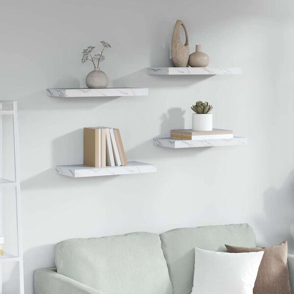 vidaXL Wall Shelf 4 pcs White Marble 50 x 23.5 x 4 cm Engineered Wood