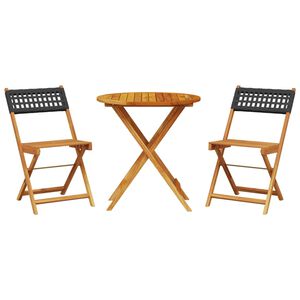 vidaXL 3 Piece Bistro Set Black Poly Rattan and Solid Wood