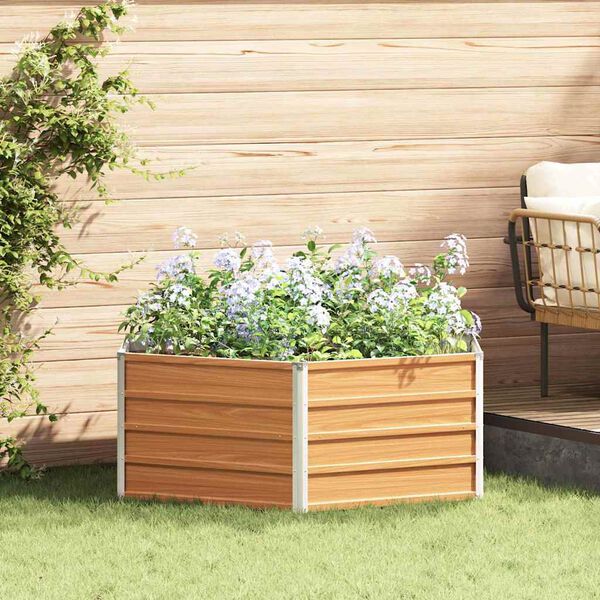 vidaXL Raised Garden Bed Wood Look 129 x 129 x 45 cm Galvanised Steel