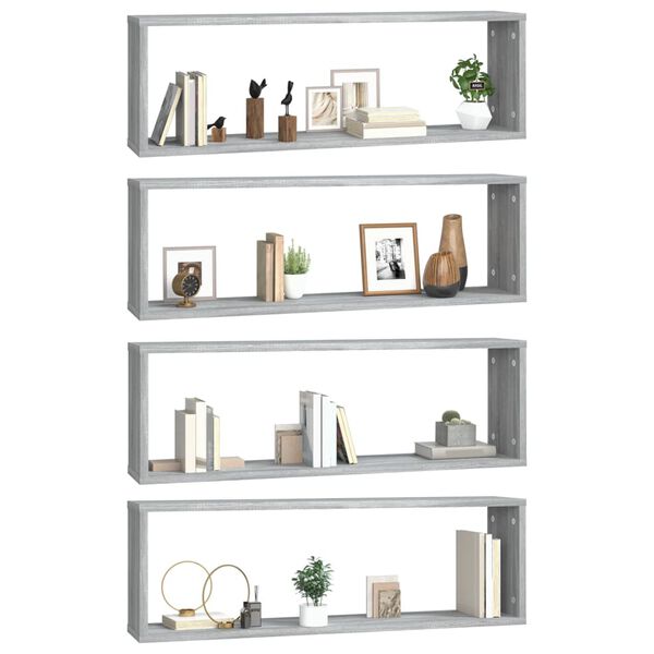 vidaXL Wall Cube Shelves 4 pcs Grey Sonoma 80x15x26.5 cm Engineered Wood