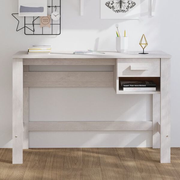 vidaXL Desk HAMAR White 110x40x75 cm Solid Wood Pine