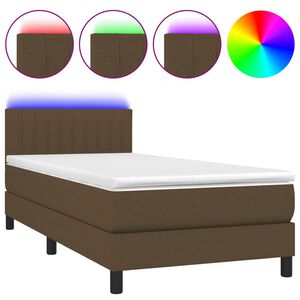 vidaXL Box Spring Bed with Mattress&LED Dark Brown 90x200cm Fabric