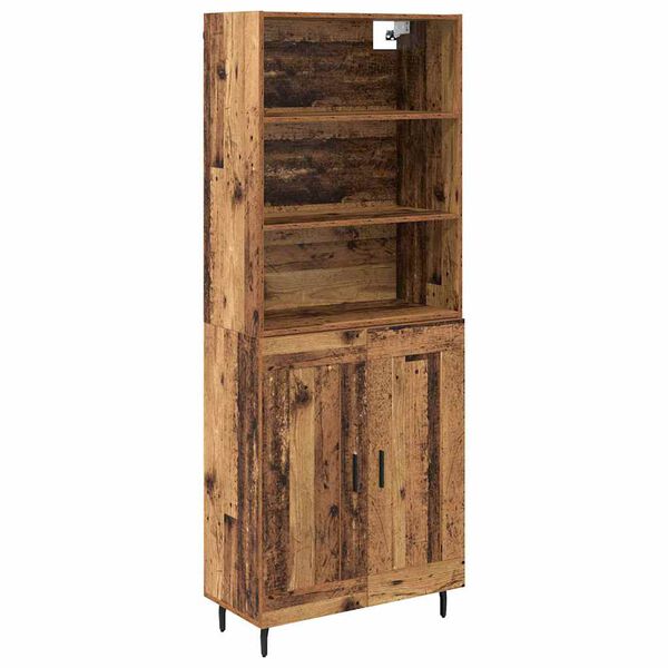 vidaXL Highboard Old Wood 69.5 x 34 x 180 cm Engineered Wood and Glass