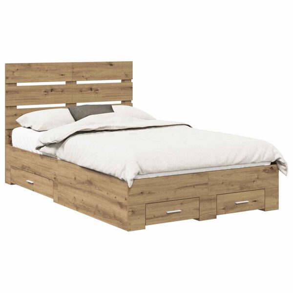 vidaXL Bed Frame with Drawer Artisan Oak 120 x 190 cm Engineered Wood