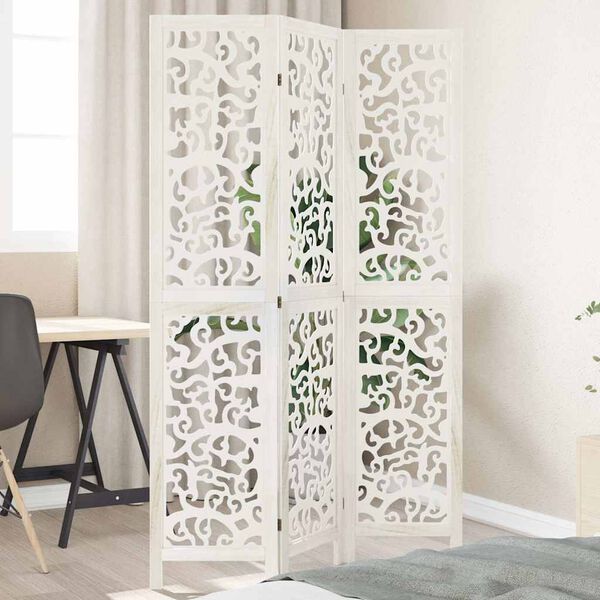 vidaXL Room Divider 3 Panels White Solid Wood Paulownia