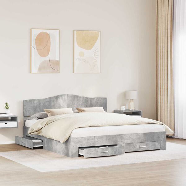vidaXL Bed Frame Concrete Grey 200 x 200 cm Engineered Wood