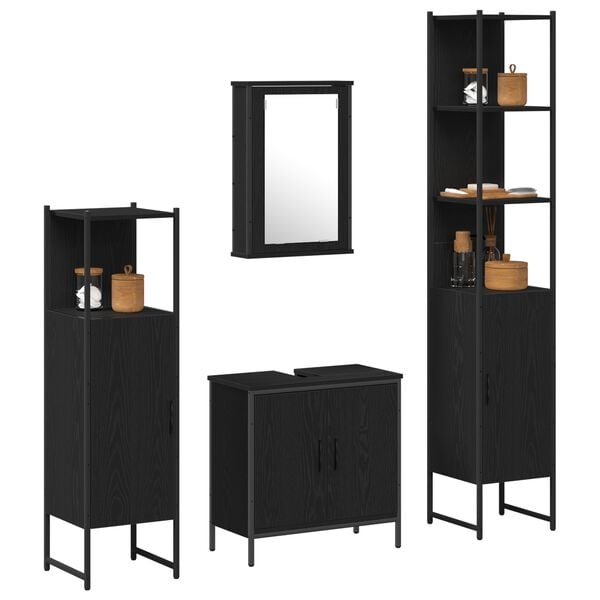 vidaXL Bathroom Furniture Set with Shelf 4 pcs Black Engineered wood