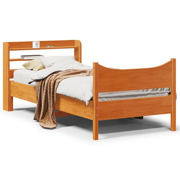 vidaXL Bed Frame with Headboard Wax Brown 100x200 cm Solid Wood Pine