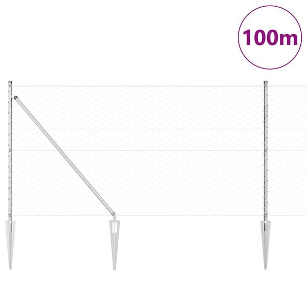 vidaXL Fence Post Silver 100 x 1 m (50 mm mesh) Steel