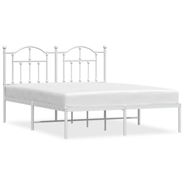vidaXL Metal Bed Frame without Mattress with Headboard White 140x190cm