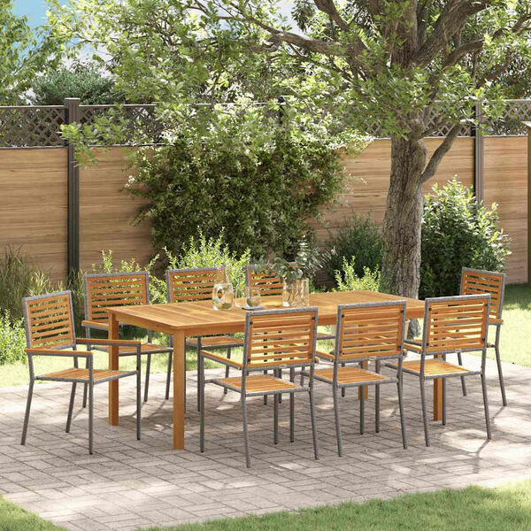 vidaXL Garden Dining Set 9 pcs Grey Solid Acacia Wood