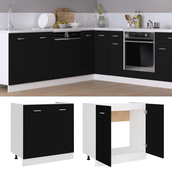 vidaXL Sink Bottom Cabinet Lyon Black 80x46x81.5 cm Engineered Wood