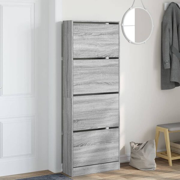 vidaXL Shoe Cabinet Grey Sonoma 60x21x163.5 cm Engineered Wood