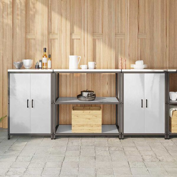 vidaXL Kitchen Storage Set with Shelf with Storage 3 pcs Silver Steel