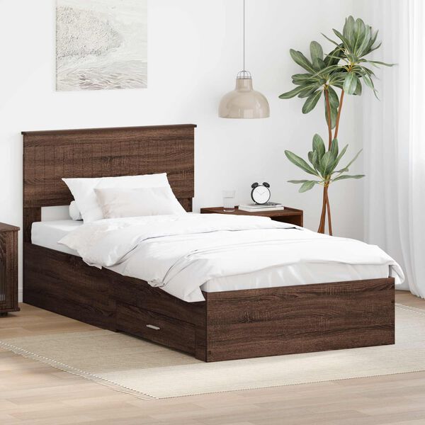 vidaXL Bed Frame Brown Oak and Silver 100 x 200 cm Engineered Wood