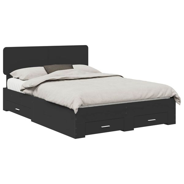 vidaXL Bed Frame with Headboard Black 160 x 200 cm Engineered Wood