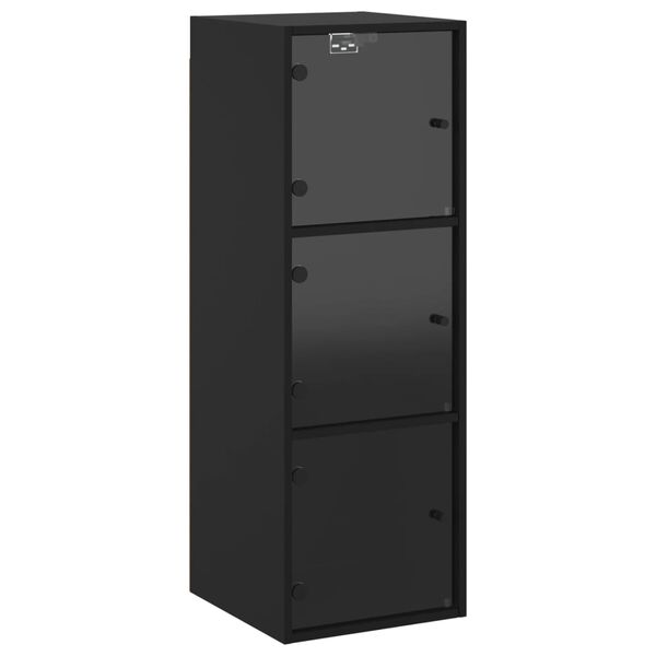 vidaXL Wall Cabinet with Glass Doors Black 35x37x100 cm