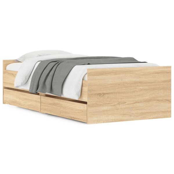 vidaXL Bed Frame with Drawers without Mattress Sonoma Oak 90x190 cm Single