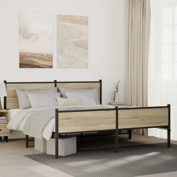 vidaXL Metal Bed Frame without Mattress Sonoma Oak 160x200 cm