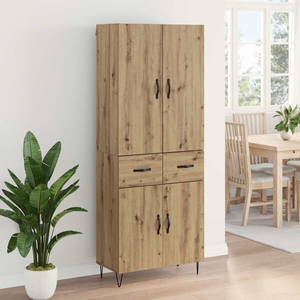 vidaXL Highboard 2 pcs Artisan Oak Engineered Wood and Glass